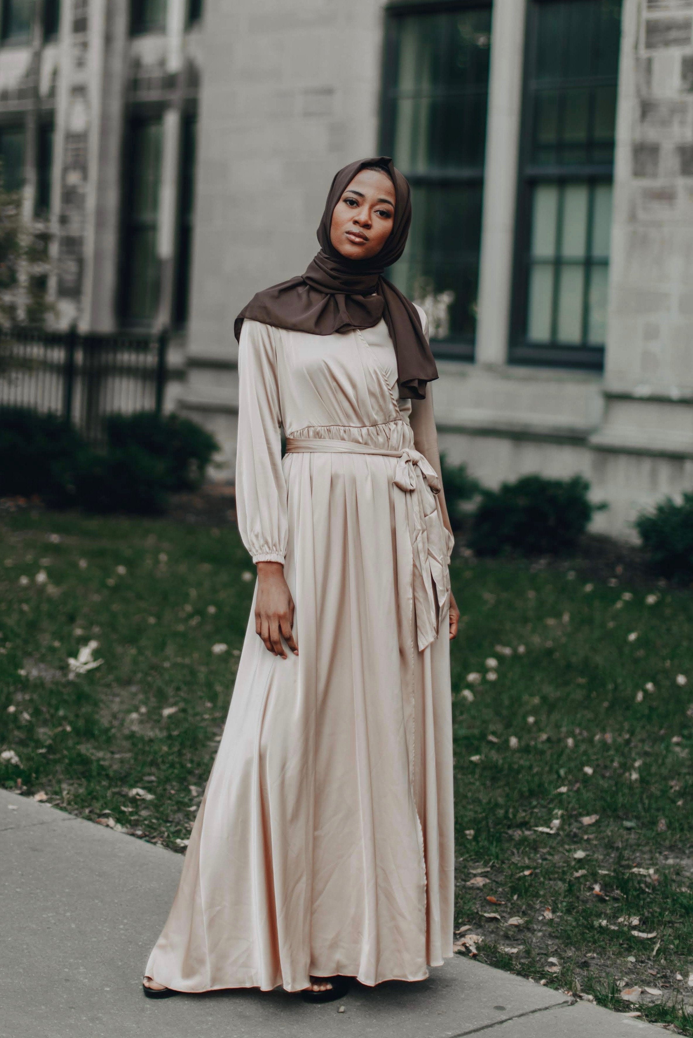 Modest Satin Dress - Gold Champagne ...